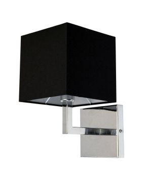1 Light Incandescent Wall Sconce, Polished Chrome with Black Shade Finish 