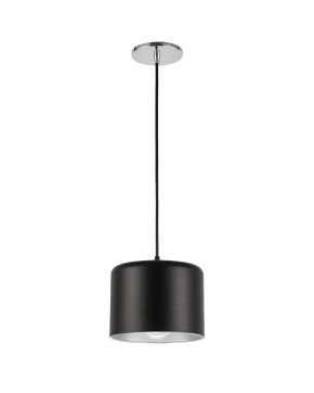 1 Light Incandescent Pendant, Polished Chrome with Matte Black & Silver Shade