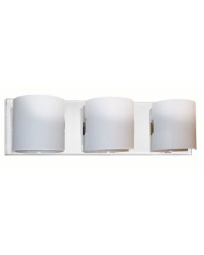 3 Light Vanity Fixture, Polished Chrome, White Frosted Glass