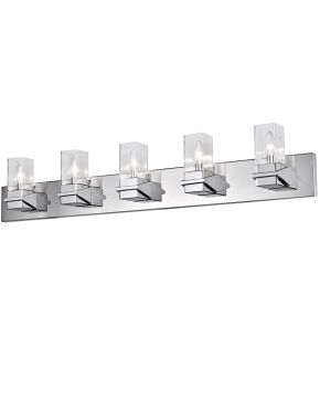 5 Light Incandescent Vanity, Polished Chrome w/ Clear Glass