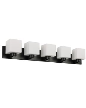 5 Light Vanity Matte Black with White Opal Glass