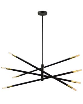 8 Light Incandescent Pendant, Matte Black & Aged Brass