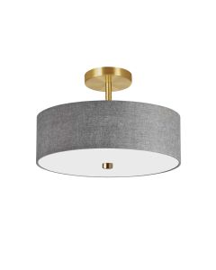 3 Light Incandescent Semi-Flush Mount Aged Brass with Grey Shade