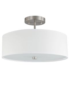 3 Light Incandescent Semi Flush Satin Chrome Finish with White Shade