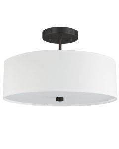 3 Light Incandescent Matte Black Semi-Flush Fixture w/ White Shade
