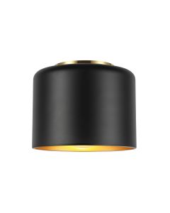 1 Light Incandescent Flush Mount, Aged Brass w/ Matte Black &Gold Shade EMI