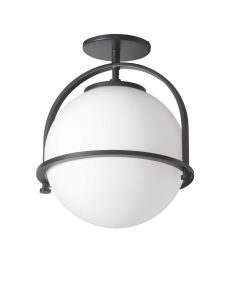 1 Light Incandescent Semi-Flush Matte Black with White Opal Glass
