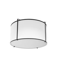 2 Light Flush Mount Drum Black Shade w/ White Fabric Diffuser