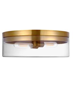 2 Light Incandescent Flush Mount Aged Brass with Clear Glass