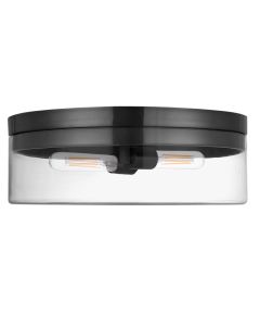 2 Light Incandescent Flush Mount Matte Black with Clear Glass