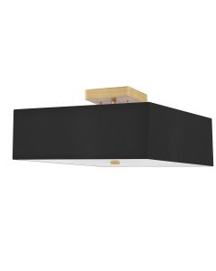 3 Light Incandescent Semi-Flush, Aged Brass with Black Shade