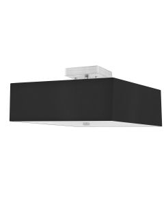 3 Light Incandescent Semi-Flush, Satin Chrome with Black Shade