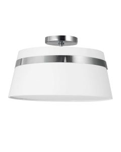 3 Light Incandescent Polished Chrome Semi-Flush Mount w/ White Shade
