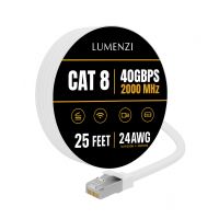 Cat8 Flat Ethernet Cable 25ft, White, 1 Pc Pack